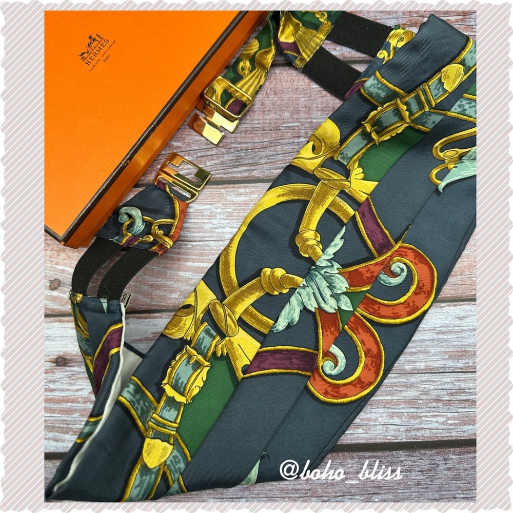 HERMES Paris | Silk Tuxedo Belt 1990's "Instruction du Roy" Print Size 40